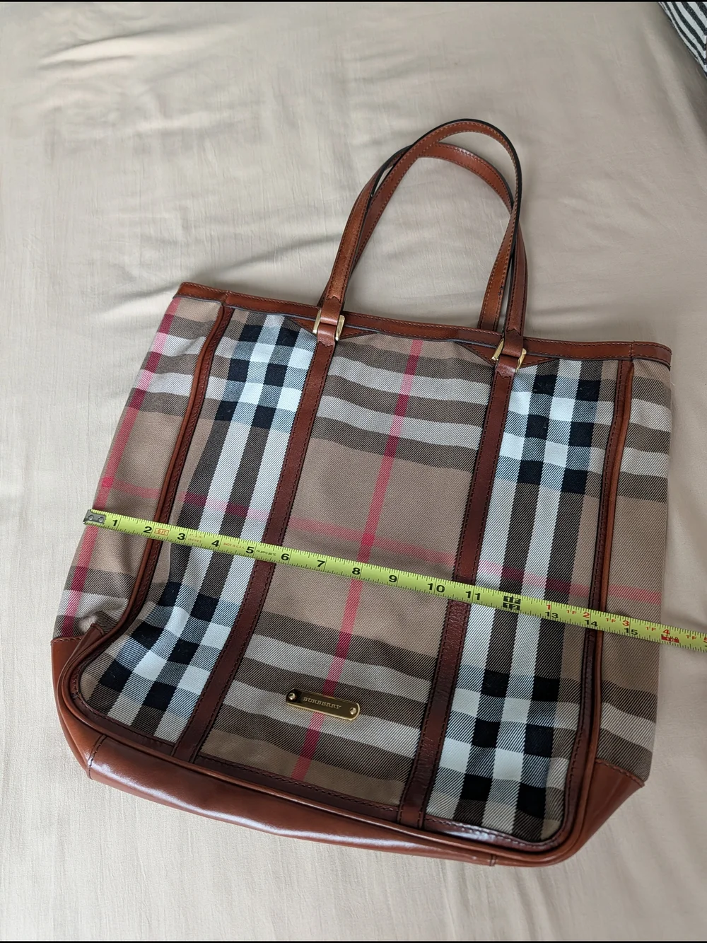 Burberry House Check Canvas & Brown Leather Tote Bag - Picture 11 of 15
